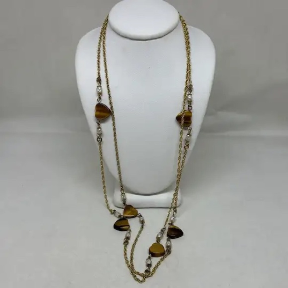 Miriam Haskell heart Tigers Eye necklace